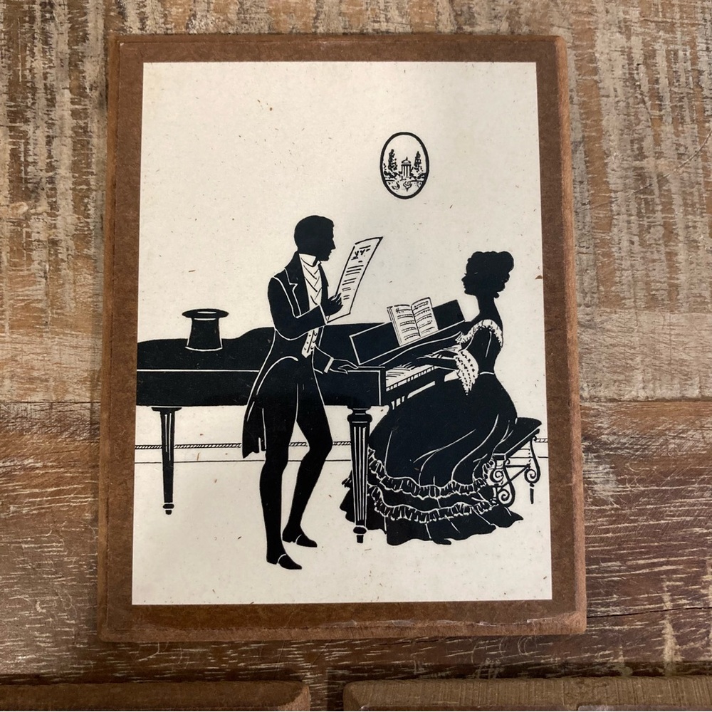 Vintage Set of 3 Victorian Revival Music Silhouette Prints - Black on Cream - Picture 4 of 16